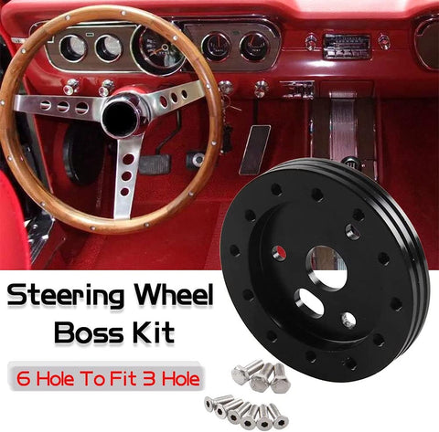 2Pcs Steering Wheel Hub Adapter Conversion Spacer 0.5 Inch 6 Hole to 3 Hole Steering Wheel Adapter Boss Kit