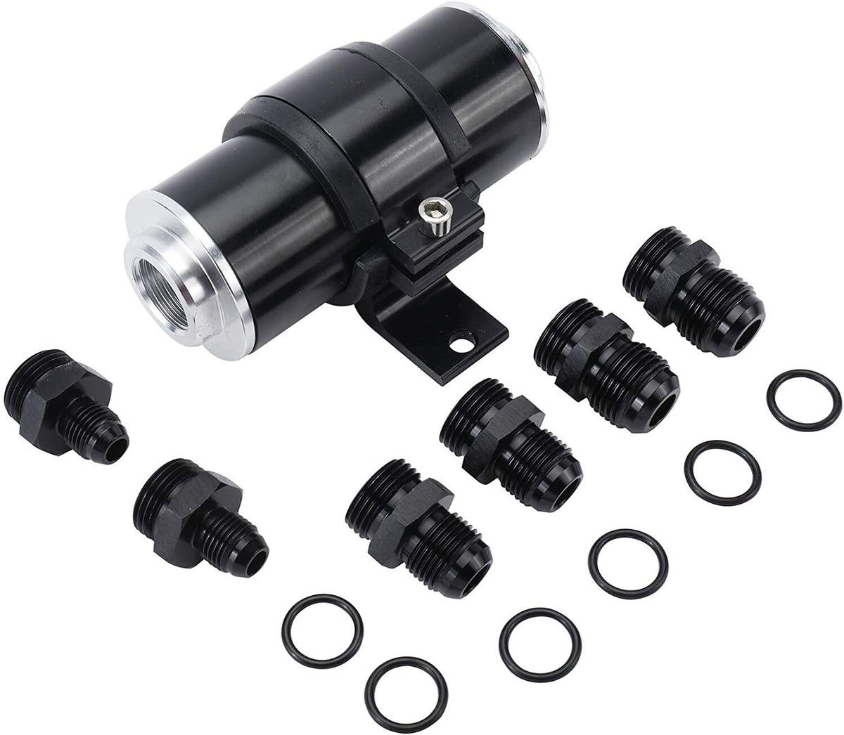 Black 30 Micron Inline Fuel/Petrol Filter&Bracket Billet Aluminum AN6/AN8/AN10