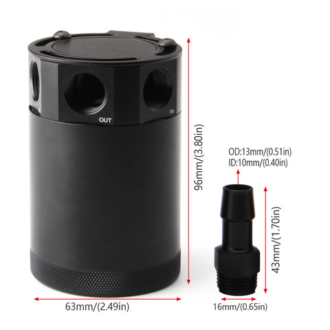 Universal Oil Catch Can Baffled Reservoir Tank Air-Oil Separator, 3 Port, Aluminum, 150ml