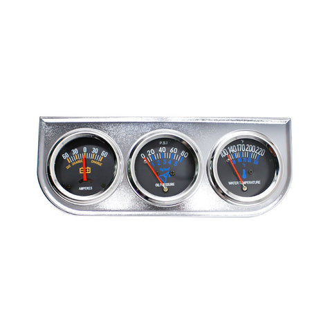 Mechanical 2'' 52mm Chrome Triple Gauge Set Water Temp Oil Pressure AMP Meter