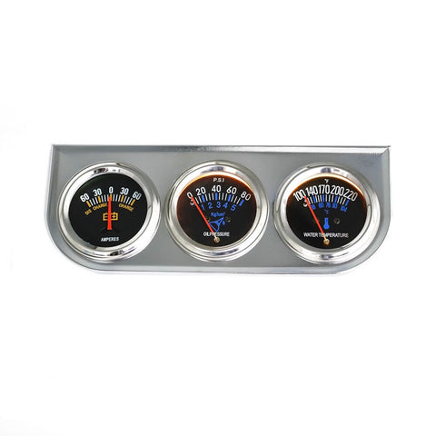 Mechanical 2'' 52mm Chrome Triple Gauge Set Water Temp Oil Pressure AMP Meter