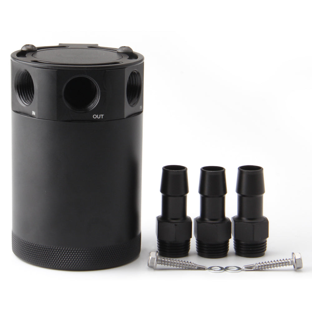 Universal Oil Catch Can Baffled Reservoir Tank Air-Oil Separator, 3 Port, Aluminum, 150ml