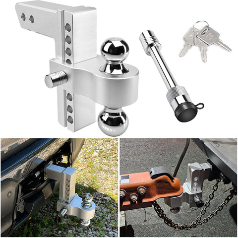 6" Drop/Rise Adjustable Trailer Hitch Fits 2" Receiver with 2-5/16" Hitch Ball