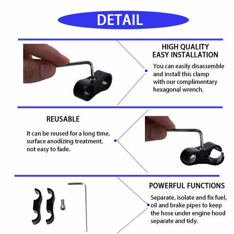 4 Pcs Hose Separator Clamp Fitting Connector 6AN 8AN 10AN for Braid Oil Fuel Hose Line