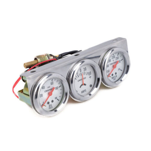 Universal 2" Triple Gauge Set Oil Pressure PSI Amps Water Temp Temperature Meter