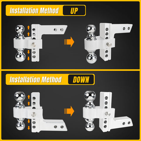 6" Drop/Rise Adjustable Trailer Hitch Fits 2" Receiver with 2-5/16" Hitch Ball