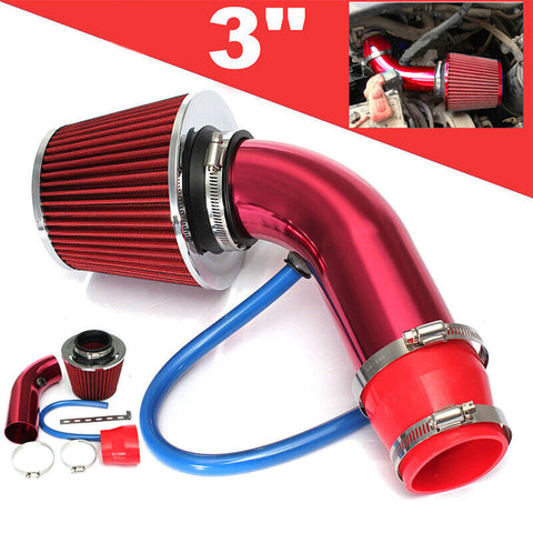 Car Cold Air Intake Filter Induction Pipe Kit Hose System Universal 3in 76mm Red