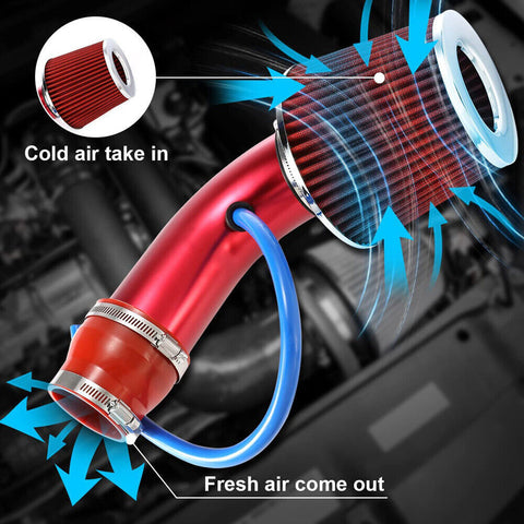 Car Cold Air Intake Filter Induction Pipe Kit Hose System Universal 3in 76mm Red