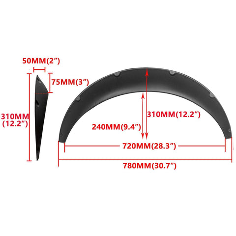 Universal 4pcs PP 2"/50mm Fender Flares Over Wide Body Wheel Arches Auto Car Kit