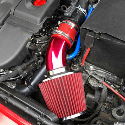 Car Cold Air Intake Filter Induction Pipe Kit Hose System Universal 3in 76mm Red