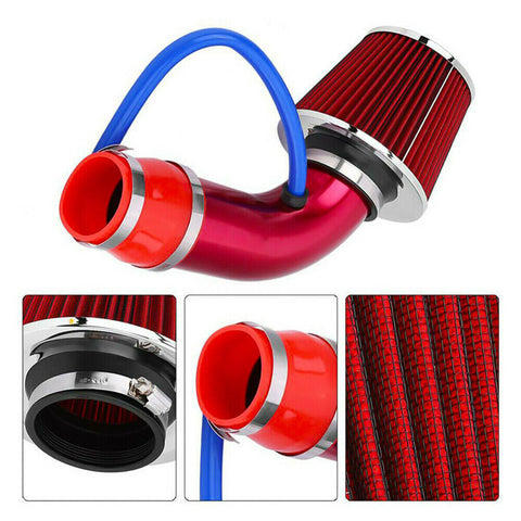 Car Cold Air Intake Filter Induction Pipe Kit Hose System Universal 3in 76mm Red