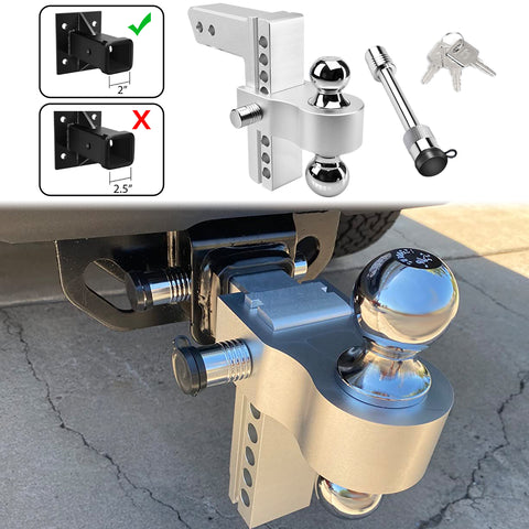 6" Drop/Rise Adjustable Trailer Hitch Fits 2" Receiver with 2-5/16" Hitch Ball