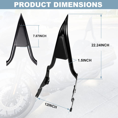 22" Motorcycle Sissy Bar Backrest Pad Compatible with Harley Touring Models (2009-2024）