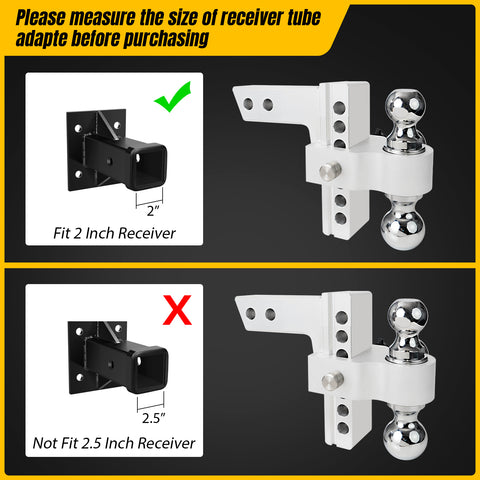 6" Drop/Rise Adjustable Trailer Hitch Fits 2" Receiver with 2-5/16" Hitch Ball