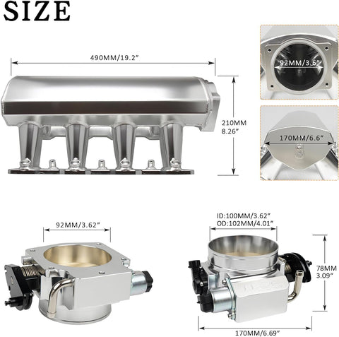 LS1 LS2 LS6 92mm Intake Manifold with Throttle Body Compatible Cathedral Port Heads Engines for Land Vehicle