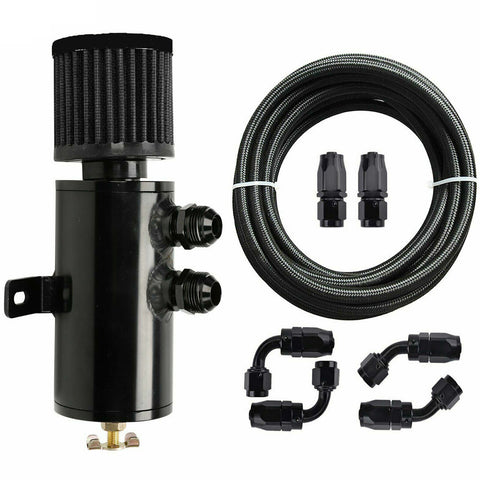Universal 10AN Baffled Oil Catch Can Breather Can with Drain Valve 750ML Bundle and 10AN 5/8'' Fuel Line Fitting Kit Nylon Braided CPE Oil Hose