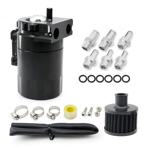 Baffled Oil Catch Can Kit Reservoir Tank with Breather Filter_29