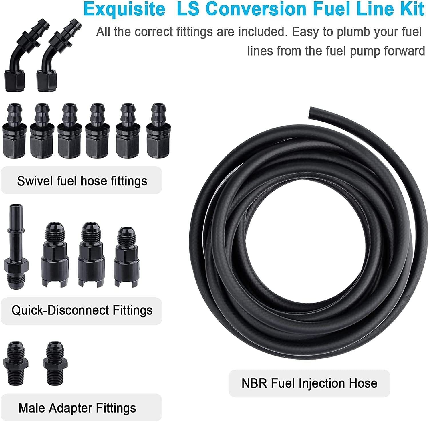 3/8 Complete LS Conversion Fuel Injection Line Fitting Adapter Kit EFI FI 25Feet_8