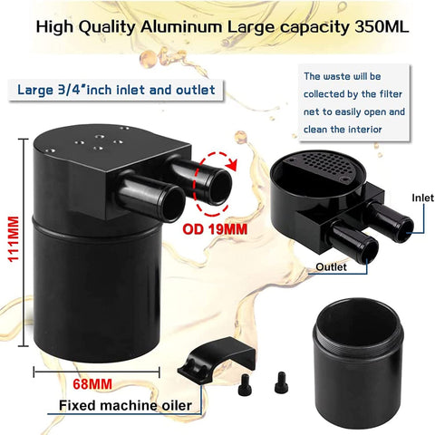 0.75 inch 19MM Aluminum Alloy Reservoir Oil Catch Can Tank compatible with BMW N54 335_6