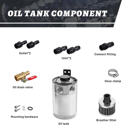 Oil Catch Can Kit Reservoir Baffled Tank with Breather Filter Universal Aluminum_12