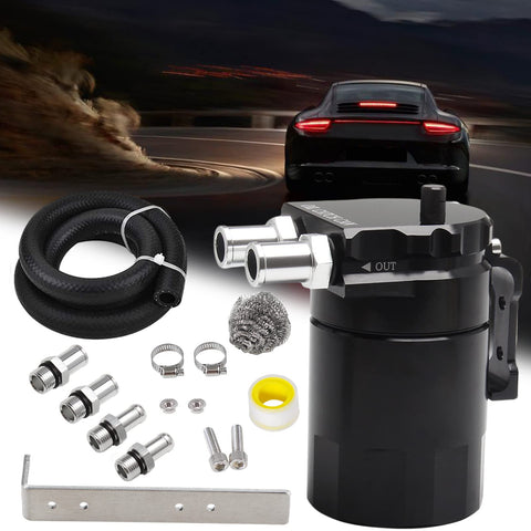 Upgraded Baffled Oil Catch Can with Breather Filter Kit Aluminum Oil Reservoir Tank with 3/8" Strengthened NBR Fuel Line