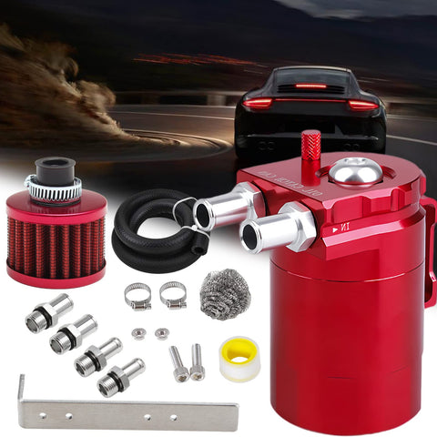 Upgraded Baffled Oil Catch Can with Breather Filter Kit Aluminum Oil Reservoir Tank with 3/8" Strengthened NBR Fuel Line