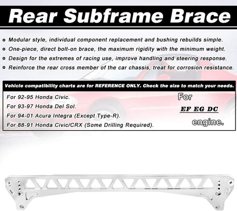 Rear Lower Control Arm Subframe Brace Tie Bar Kit For 92-95 Honda Civic EG