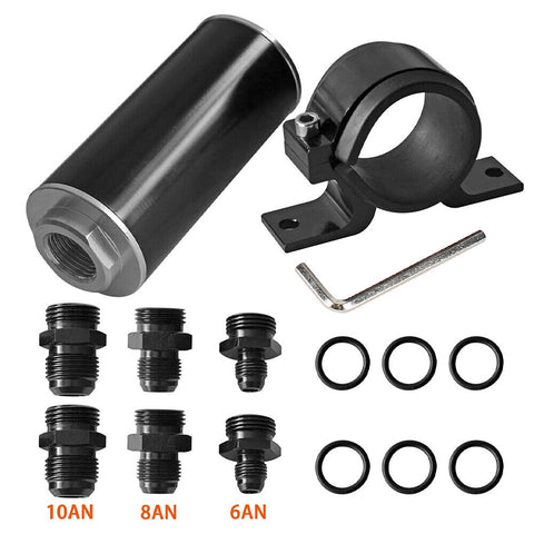 Black 30 Micron Inline Fuel/Petrol Filter&Bracket Billet Aluminum AN6/AN8/AN10