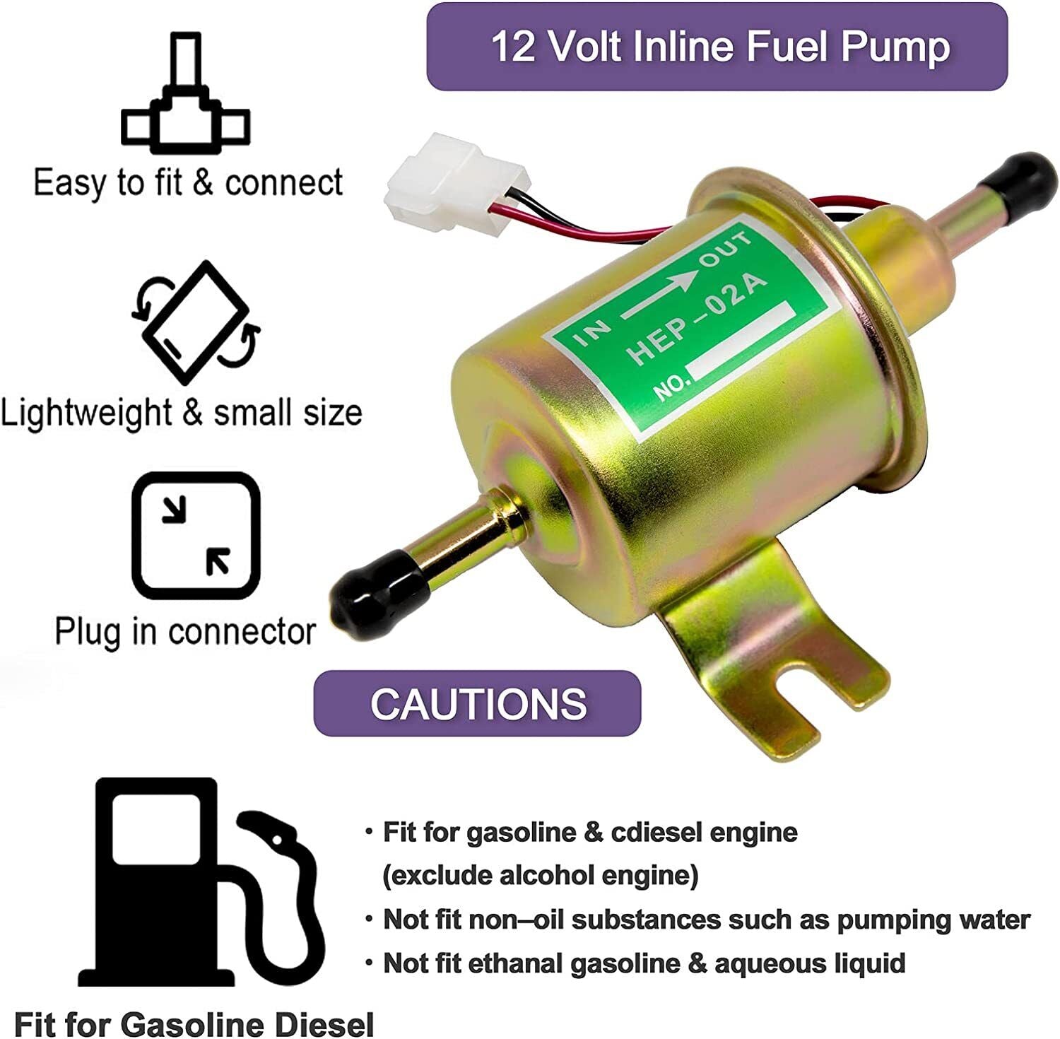 Electric Fuel Pump Hep-02a Gas Diesel Inline Low Pressure Electric Fuel Pump 12V Hep02a