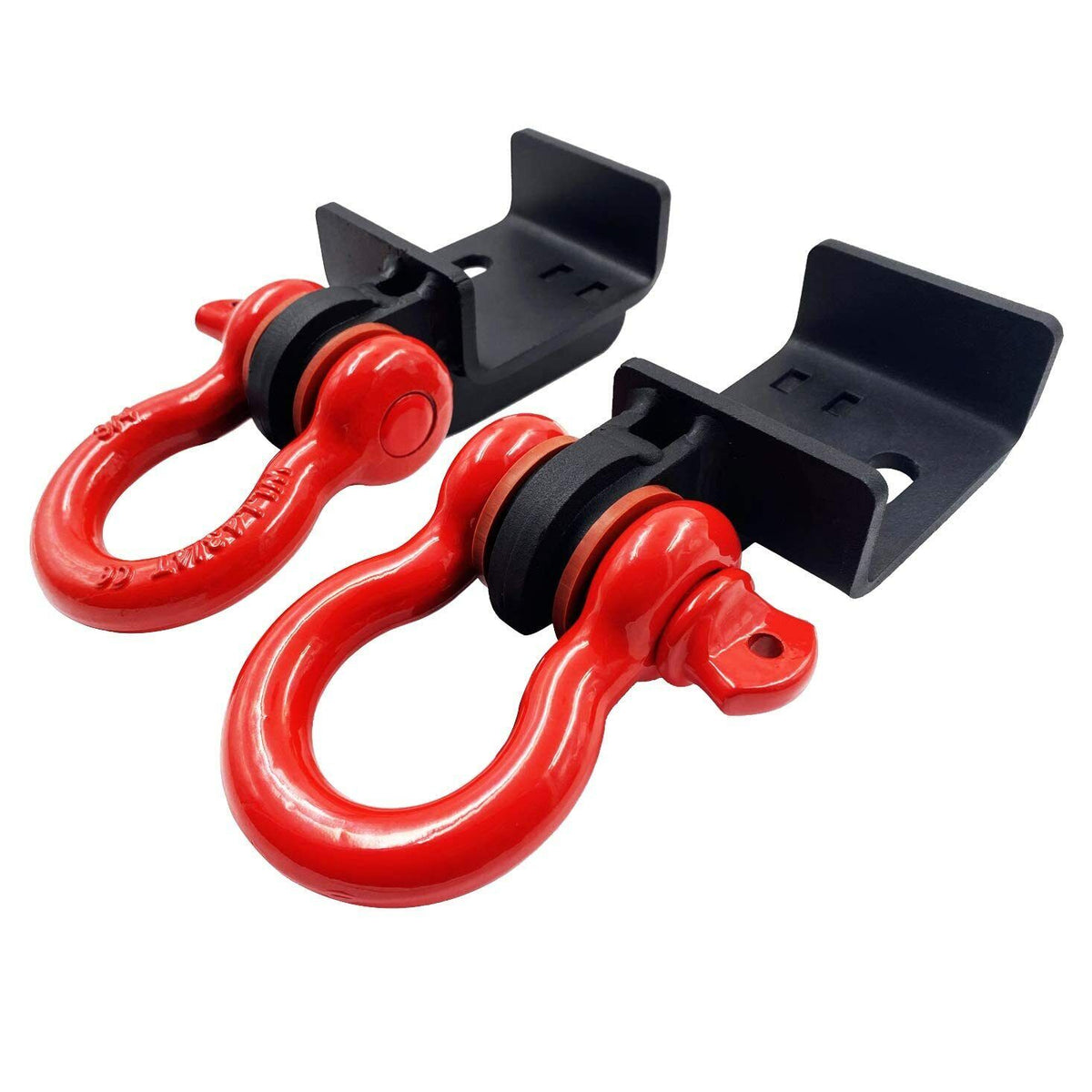 Pair Tow Hooks Heavy Duty 3/4 Inch D Ring Shackle Bumper Mounted