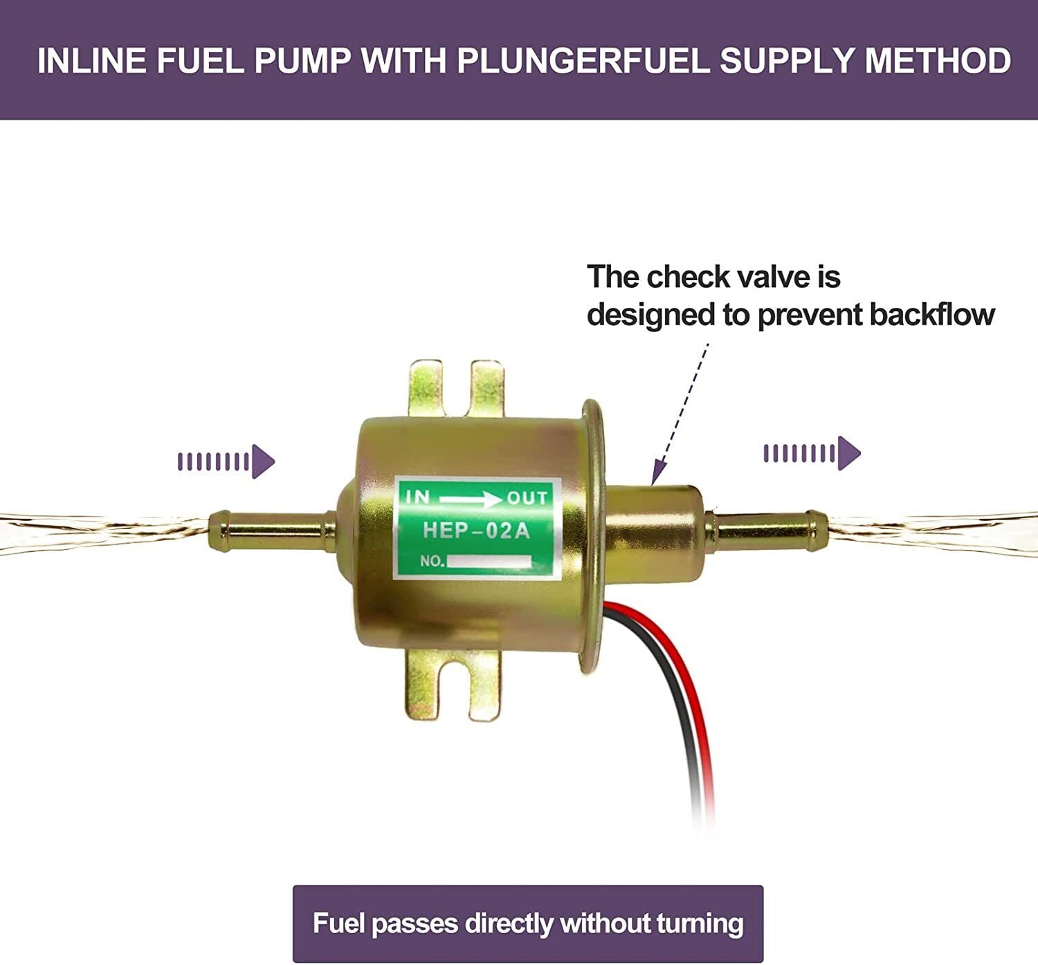 Black Inline Fuel Pump 12v Electric Transfer Low Pressure Gas Diesel HEP-02A