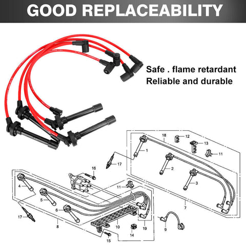 Spark Plug Wire Set For Honda Civic Del Sol 92-00 EG EK EJ D15/d16 Spiral Core