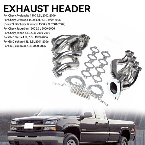 99-06 Chevy&GMC Suburban Silverado Sierra 1500 Yukon 4.8L 5.3L Stainless Exhaust Manifold Headers