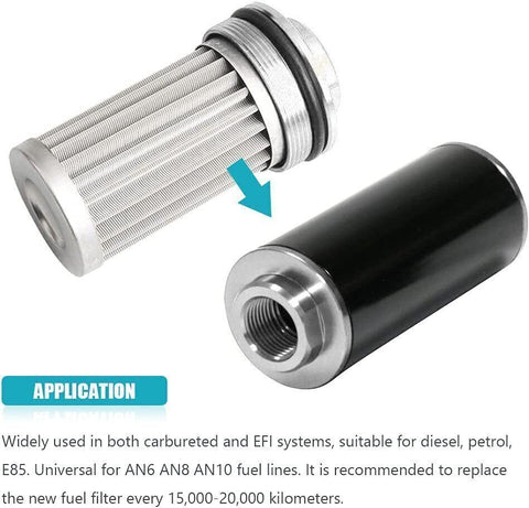High Flow Inline Fuel Filter 30 Micron Cleanable AN6 AN8 AN10 Adapter Universal