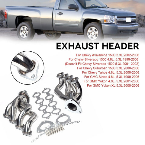 99-06 Chevy&GMC Suburban Silverado Sierra 1500 Yukon 4.8L 5.3L Stainless Exhaust Manifold Headers