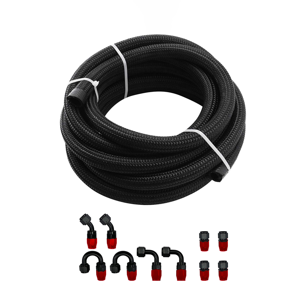 6AN Fuel Line Kit PTFE E85 Hose 10FT, Stainless Steel Braided High Pressure  Fuel Line Silver with 10pcs Swivel Fuel Hose Fitting Adapters Kit and 2pcs