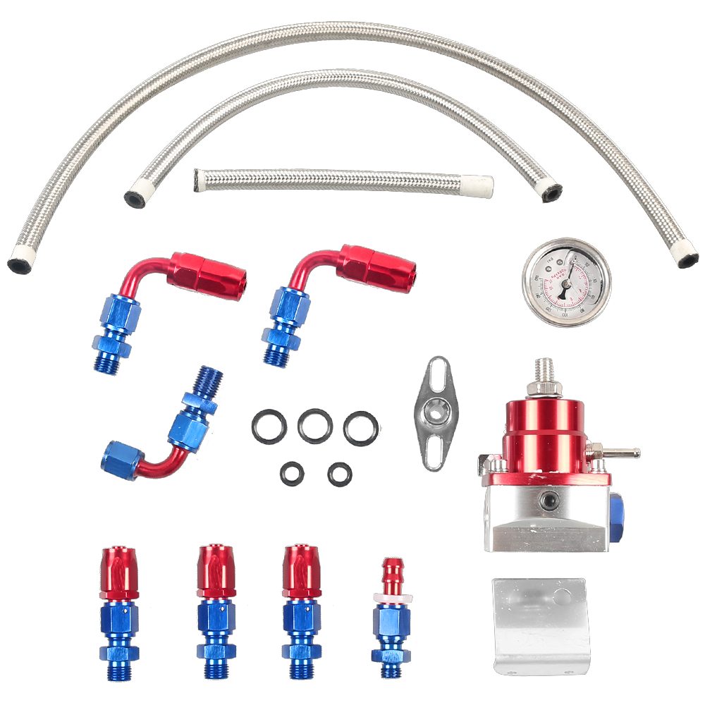 Universal Red Adjustable Fuel Pressure Regulator Kit Oil 0-100psi Gauge -6AN