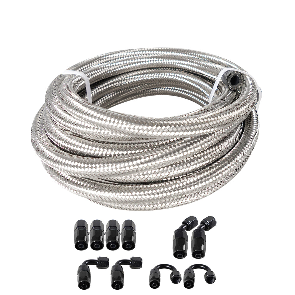 6AN 3/8 PTFE Fuel Hose 20FT Fuel line Kit EFI LS Fuel Injection line E85  Oil Gas Hose Fitting Kit Stainless Steel Braided