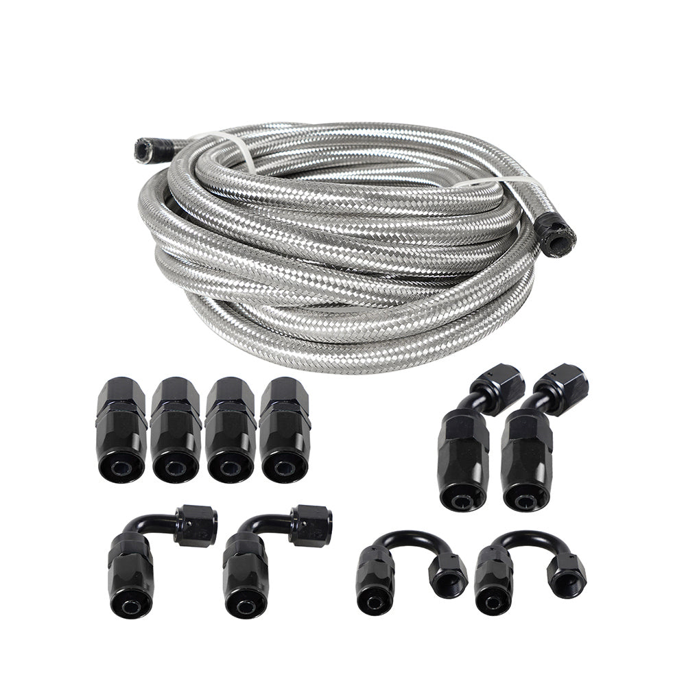 Matellic Braided Fuel/Gas Tank Feed/Return Line Hose 6AN-10AN Fitting Adapter