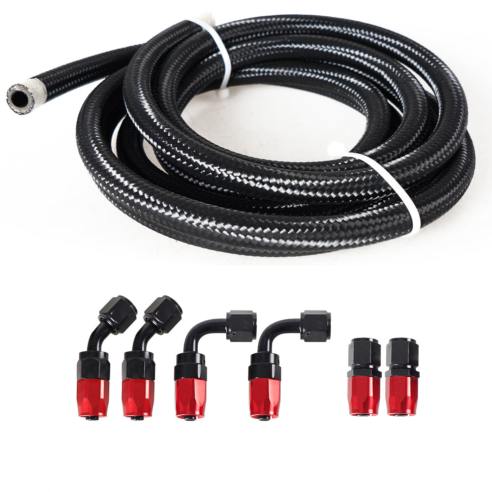 3/8 6AN 20FT Fuel Line Hose Kit, Nylon Stainless Steel Braided Fuel Line  Oil/Gas/Fuel Hose End Fitting Hose with 10PCS Swivel Fuel Hose Fitting